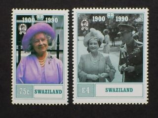 Swaziland Stamp Set Of 2.  The Queen Mother 90th Birthday 1900 - 1990.