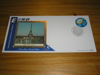 2001 Benham " Euro " Postal Rate First France Stamp Fdc Cover - Paris Postmark