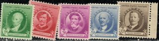 884 - 88 1940 Mnh Famous American Artists Set Of 5