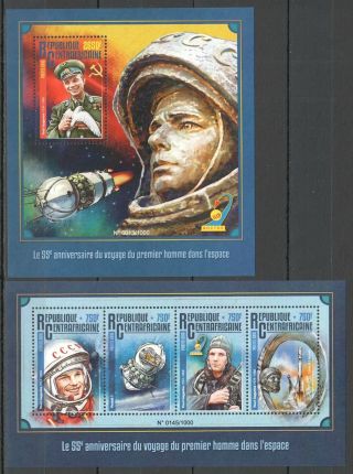 A996 2016 Central Africa 55th Anniversary Space Mission Gagarin Kb,  Bl Mnh