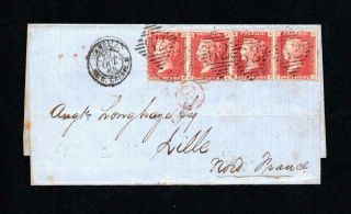 Ireland Postal History: Penny Red Plate 72 X4 On 1865 Wrapper Belfast To France