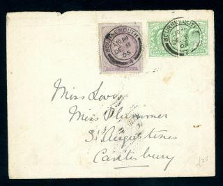 Fiscal Stamp Postally 1905 Cover From Bournemouth (jy561)