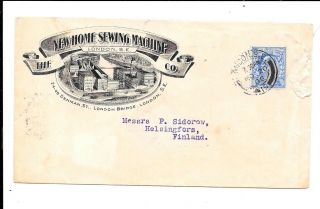 London 1906 Illustrated Envelope For Sewing Machine Co To Finland Ke7 2½d