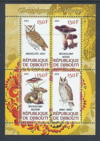 D2809 Nh 2012 Sheet Of 4 Diff.  Birds Of Prey Owls & Mushroom Souvenir Sheet