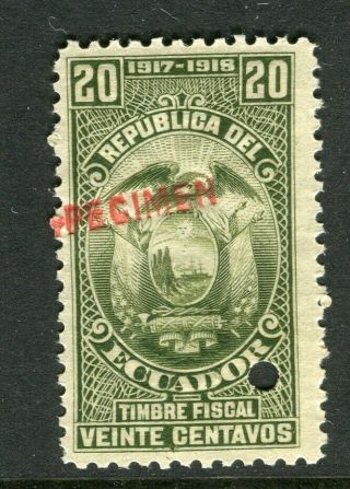 Ecuador; Early 1917 Fine Fiscal Issue Mnh Unmounted Specimen 20c.