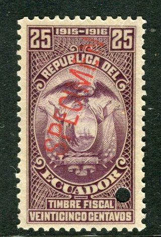 Ecuador; Early 1900s Fine Fiscal Issue Mnh Unmounted Specimen 25c.