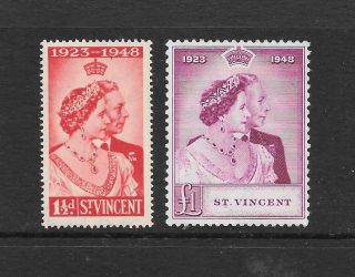 1948 Kgvi Royal Silver Wedding Set Sg162 & Sg163 £1 Mauve Hinge St.  Vincent