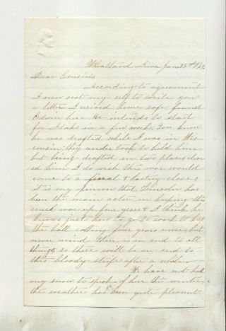 1865 Letter From A A Bennett Wheatland Iowa
