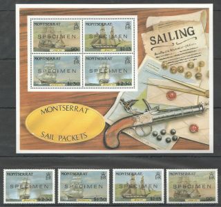 H571 Montserrat Sail Packets Sailing Ships & Guns Overprint Specimen Kb,  Set Mnh