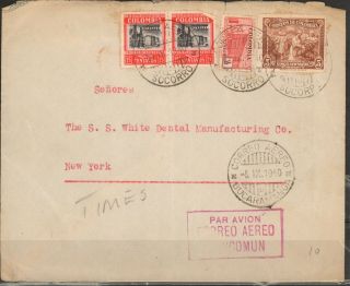 Colombia 1940 Airmail Cover Usa Scadta Coffee Picking Oil Well Communications Mn