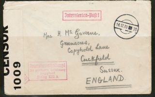 British Pow Letter Stalag Xiii A To Sussex Dec 1939 Wwii Nazi Postmarks