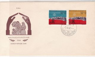 Liechtenstein 1960 World Refugee Year Mountains Stamps Fdc Cover Ref 30020