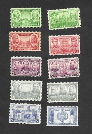 Stamps,  Us Scott 785 - - 794 " Army Navy Issue " 10 Stamps M/nh Circa 1936 - 37