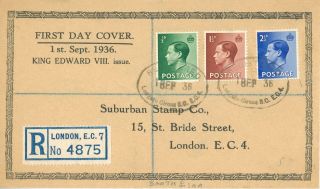 Gb 1936 (1st Sept) Keviii 1/2d,  11/2d & 21/2d On Suburban Stamp Co Illust Fdc