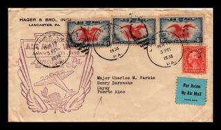 Dr Jim Stamps Us Air Mail Lancaster Pennsylvania Cover 1938 Multi Franked