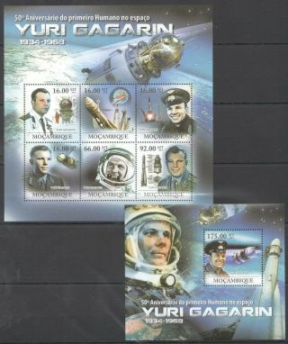 P962 2011 Mozambique 50th Anniversary 1st Human In Space Yuri Gagarin Kb,  Bl Mnh