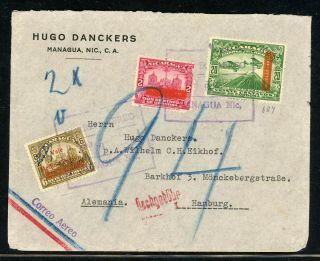 Nicaragua Postal History: Lot 116 1930s Air Post Managua - Hamburg Germany $$$
