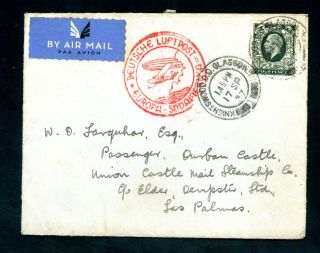 1937 Air Mail Cover Glasgow To Las Palmas (jy355)