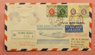 1937 Hong Kong Fam 14 First Flight Registered To San Francisco 125127