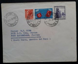 Rare 1959 Italy Cover Ties 3 Stamps Cancelled San Remo To Usa