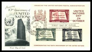York United Nations Day Imperf Souvenir Sheet Fdc 1965 Fleetwood Unsealed