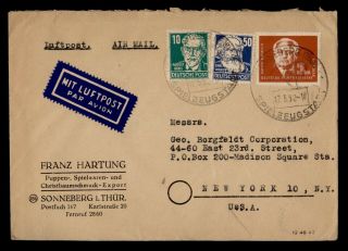 Dr Who 1952 Germany Sonneberg To Usa Multi Franked Air Mail C123326