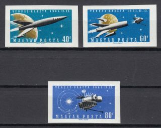 K8 Hungary Set Of 3 Space Stamps Imperf.  1961 Mnh Venus