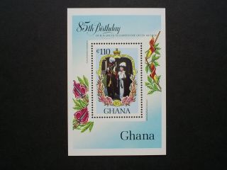 Ghana Stamp Mini Souvenir Sheet The Queen Mother 85th Birthday.  1985.
