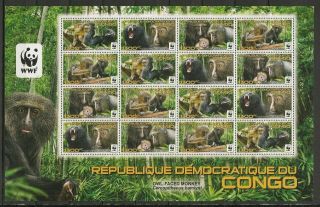 Congo 2012 Wwf Wildlife Fauna Tiere Dieren Animals Monkey Compl.  Sheet Mnh