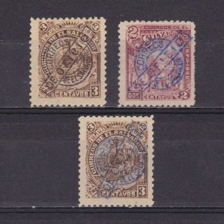 El Salvador 1896,  Sc O51,  O62,  O63,  No Gum