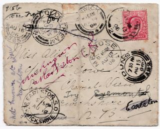 1906 London To Berwickshire Incomplete Address 17 Postmarks Duns Ayton Berwick