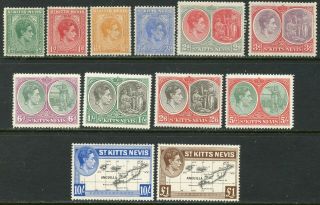 St.  Kitts - Nevis Sc 79 - 90 1938 - 1948 Kgvi Definitives Complete Set Og Hinged