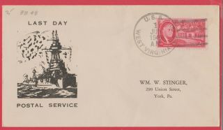 Uss West Virginia Bb - 48 Last Day Postal Service 1 June 1946 Canceled On Ship
