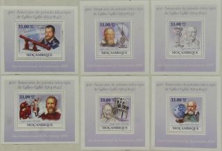 Galileo Galilei Astronomy Set 6 Sheets Deluxe Mozambique 2009 Sc.  1888 Moz9206d