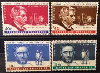 World Stamps Rwanda 1966 Set 4 World Leprosy Day Stamps (b5 - 4 - I)
