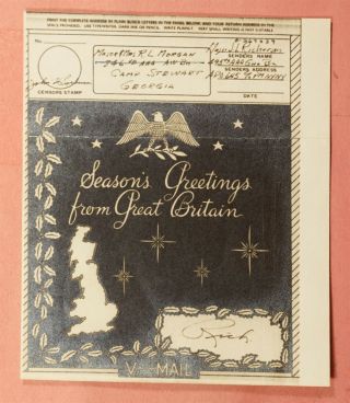 1940s Apo 645 Britain Christmas V - Mail To Usa Wwii Censor