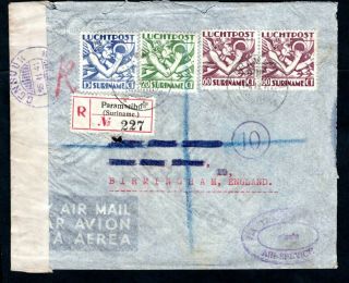 Suriname - 1941 Ww2 Registered Airmail Censor Cover To England