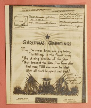 1940s Apo ? Christmas V - Mail To Usa Wwii Censor