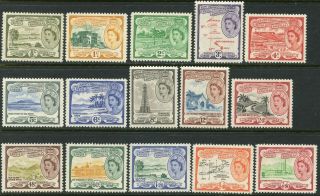 St.  Kitts - Nevis Sc 120 - 134 1954 - 57 Qeii Definitives Complete Set Og Lh
