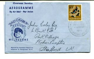 Australia 1968 10c On Melbourne “moomba Festival” Commemorative Aerogramme To Uk