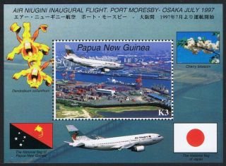 Papua Ng Orchids Airplane Flags Papua - Japan Flight Ms Mnh Sg Ms820 Sc 923