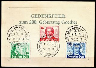 Berlin - 1949 Goethe - Full Set On Card -