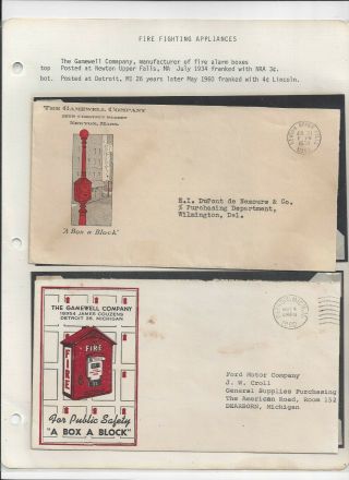 U.  S.  Fire Philately - 2 Covers From The Gamewell Fire Box Co.  1934 And 1960=0155 - 56