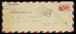 Us Postal History Canal Zone C12 Registered Grace Line 1945 Balboa Cristobal Ny