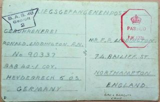 World War 2 Liddington Royal Navy Censored Prisoner Of War Camp Post Card