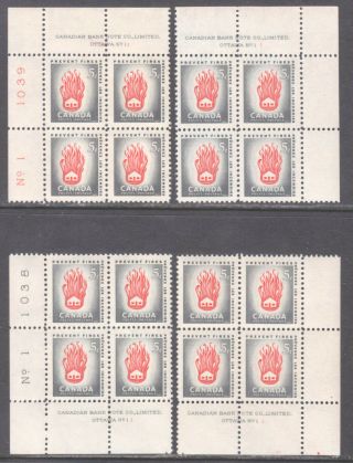 Canada 364 5c Grey & Red,  1956 Plate - 1 Block Set,  F - Vf,  Nh