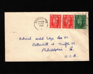Opc 1946 Gb Kgvi To Usa Manchester Corp Perfin M/c Public Libray Stationary 3723