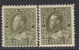 Canada 1911 - 22 Kgv 20c Olive - Green & 20c Olive Sg212 - 213 Mounted