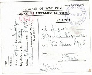 1945 Gb Pow Camp 95 Batford Harpenden Hertfordshire Card To Italy Ww2 Military