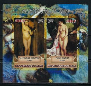 M1748 Nh 2011 Imperf Souvenir Sheet 2 Paintings Of Nudes By Ingres & Renoir